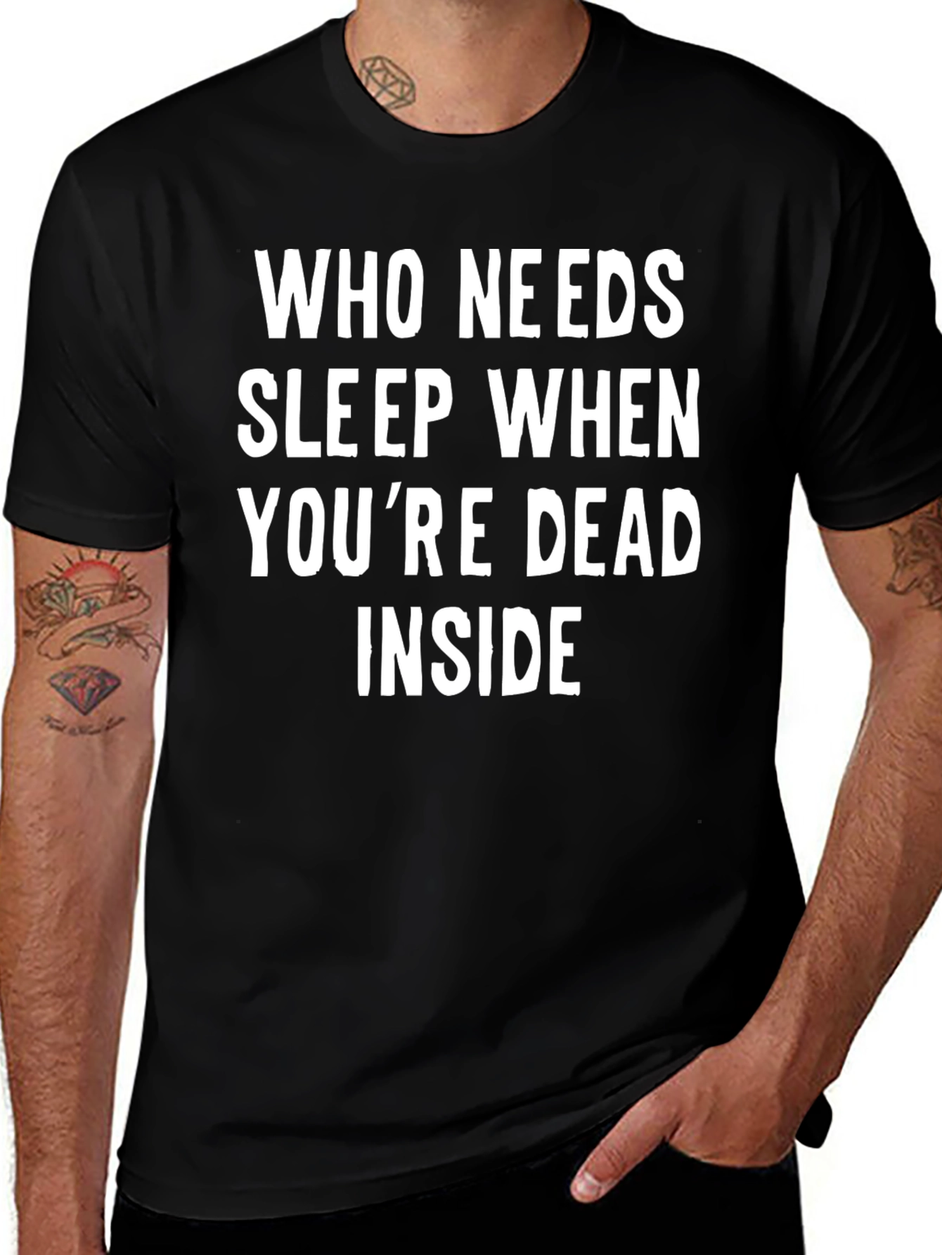 Humorous Dead Inside Graphic Black T-Shirt