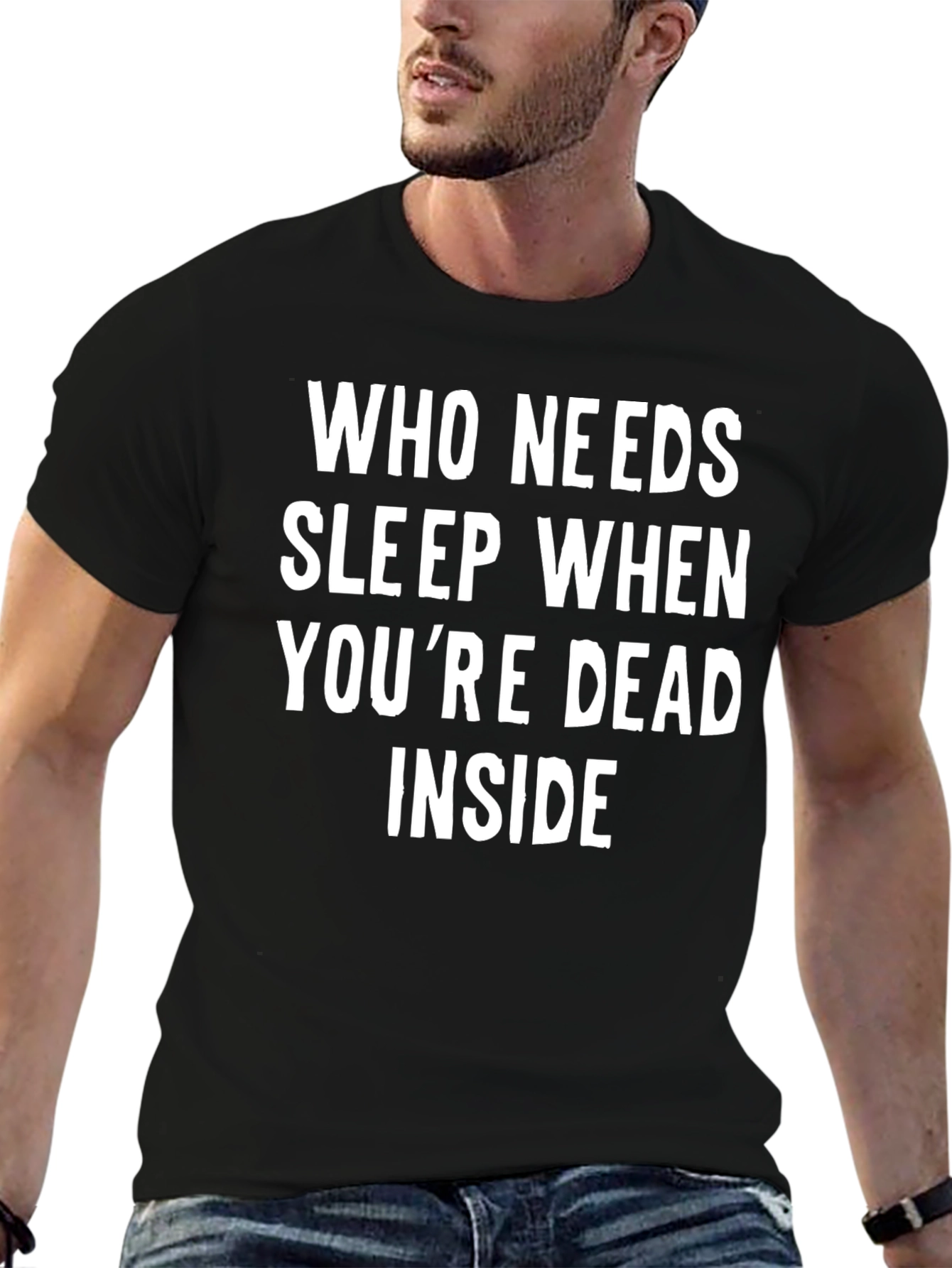 Humorous Dead Inside Graphic Black T-Shirt