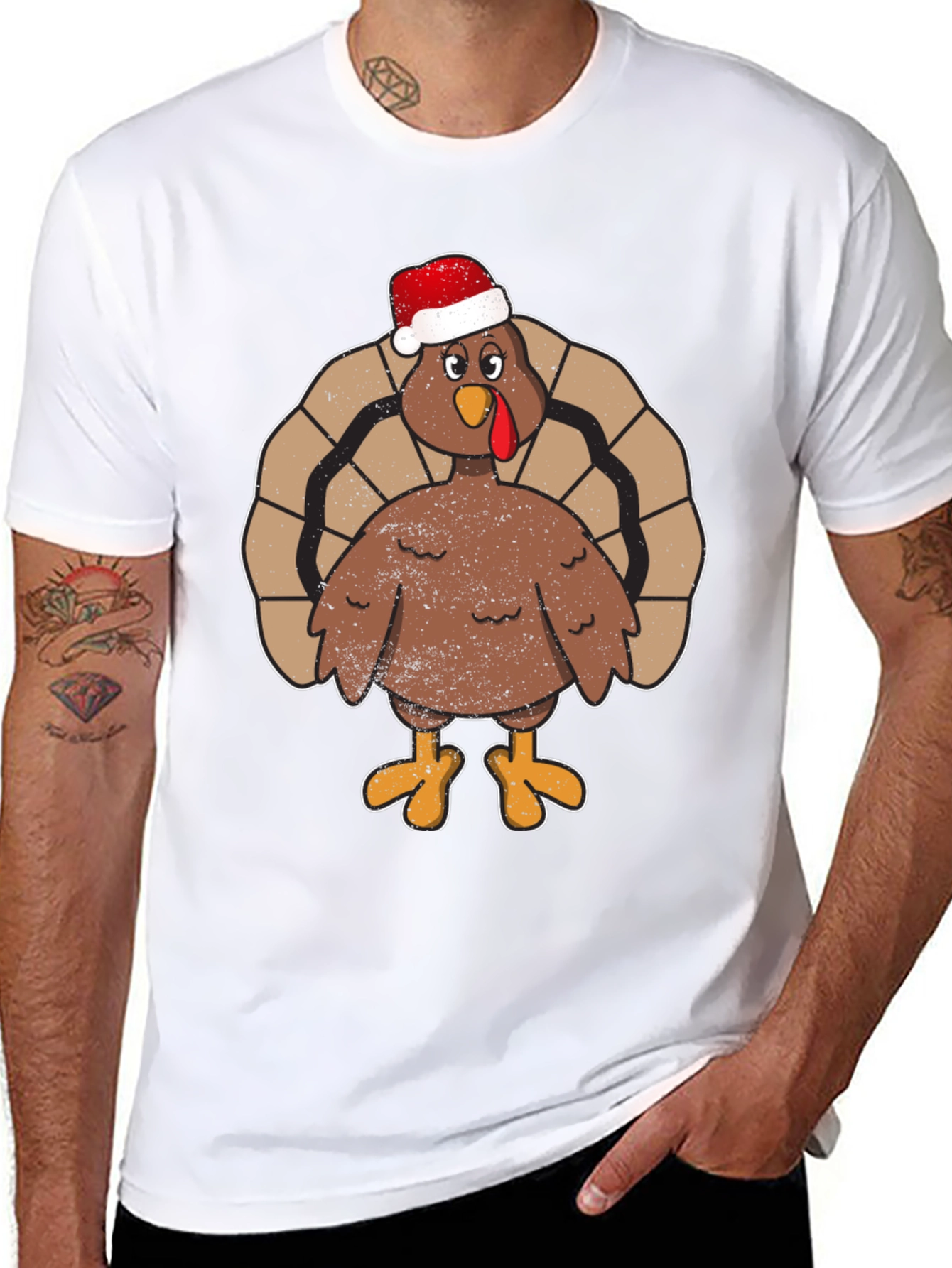 Festive Turkey Tee - Santa Hat Holiday Apparel