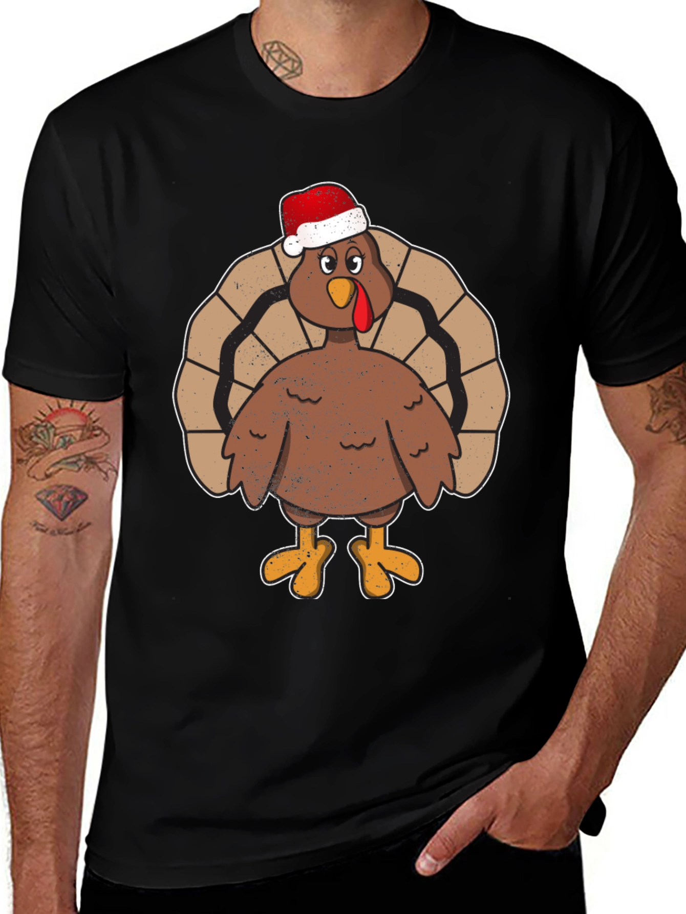 Festive Turkey Tee - Santa Hat Holiday Apparel