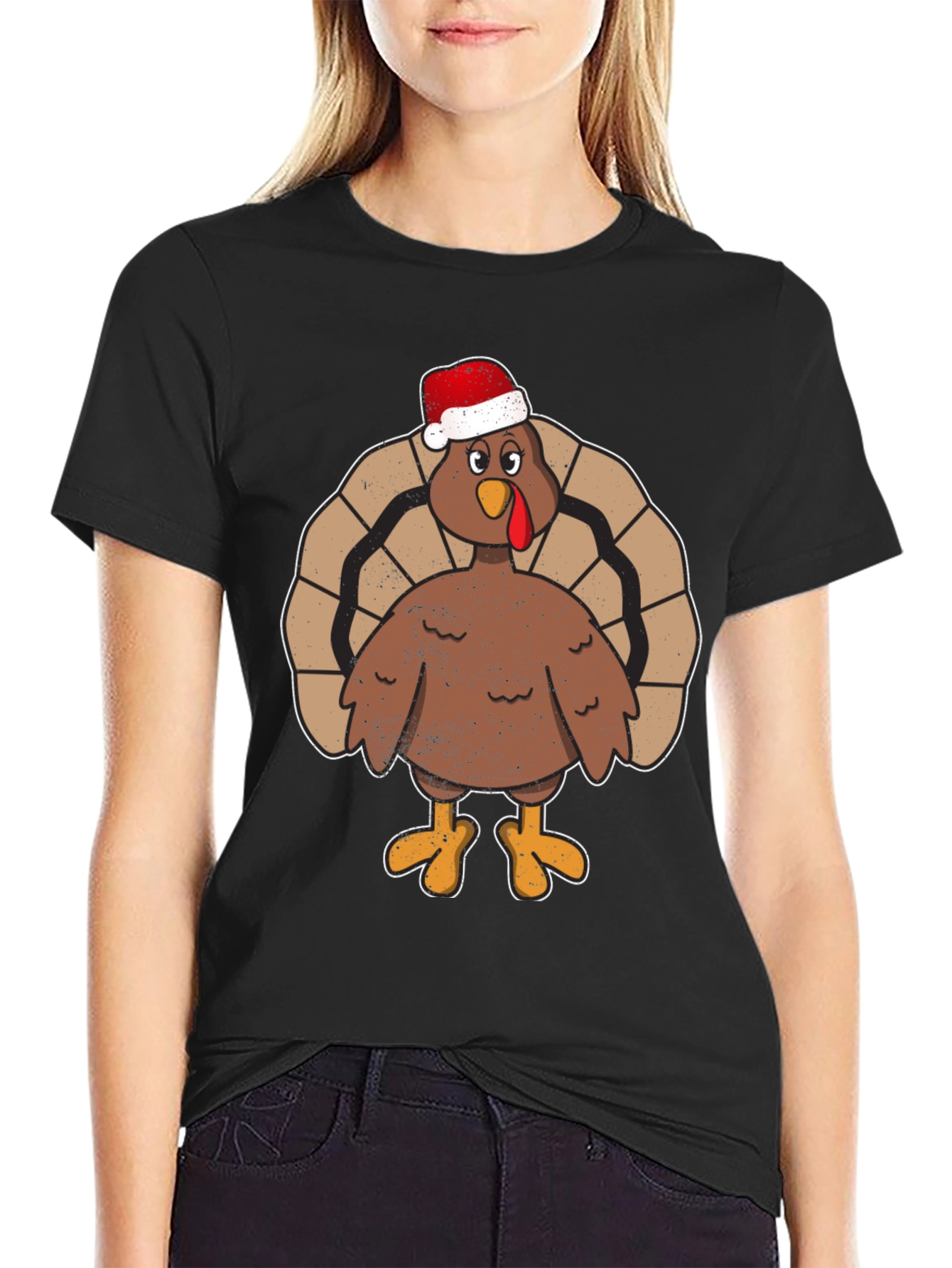 Festive Turkey Tee - Santa Hat Holiday Apparel