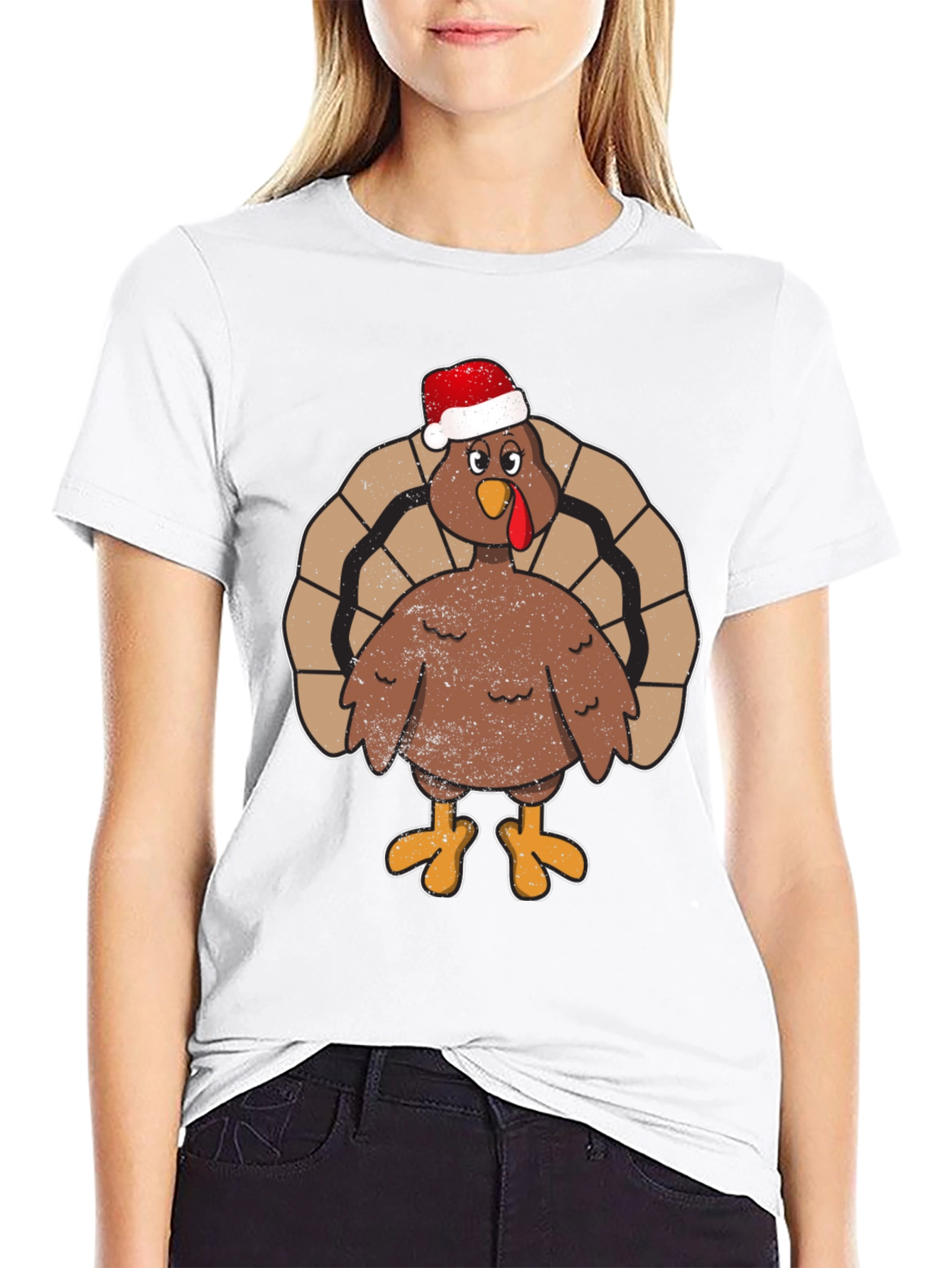 Festive Turkey Tee - Santa Hat Holiday Apparel