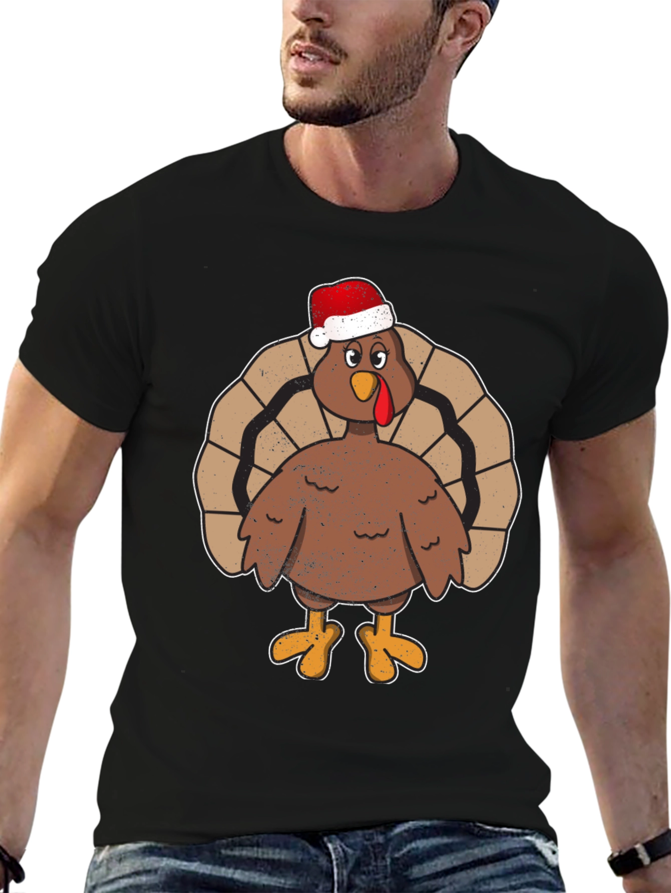 Festive Turkey Tee - Santa Hat Holiday Apparel