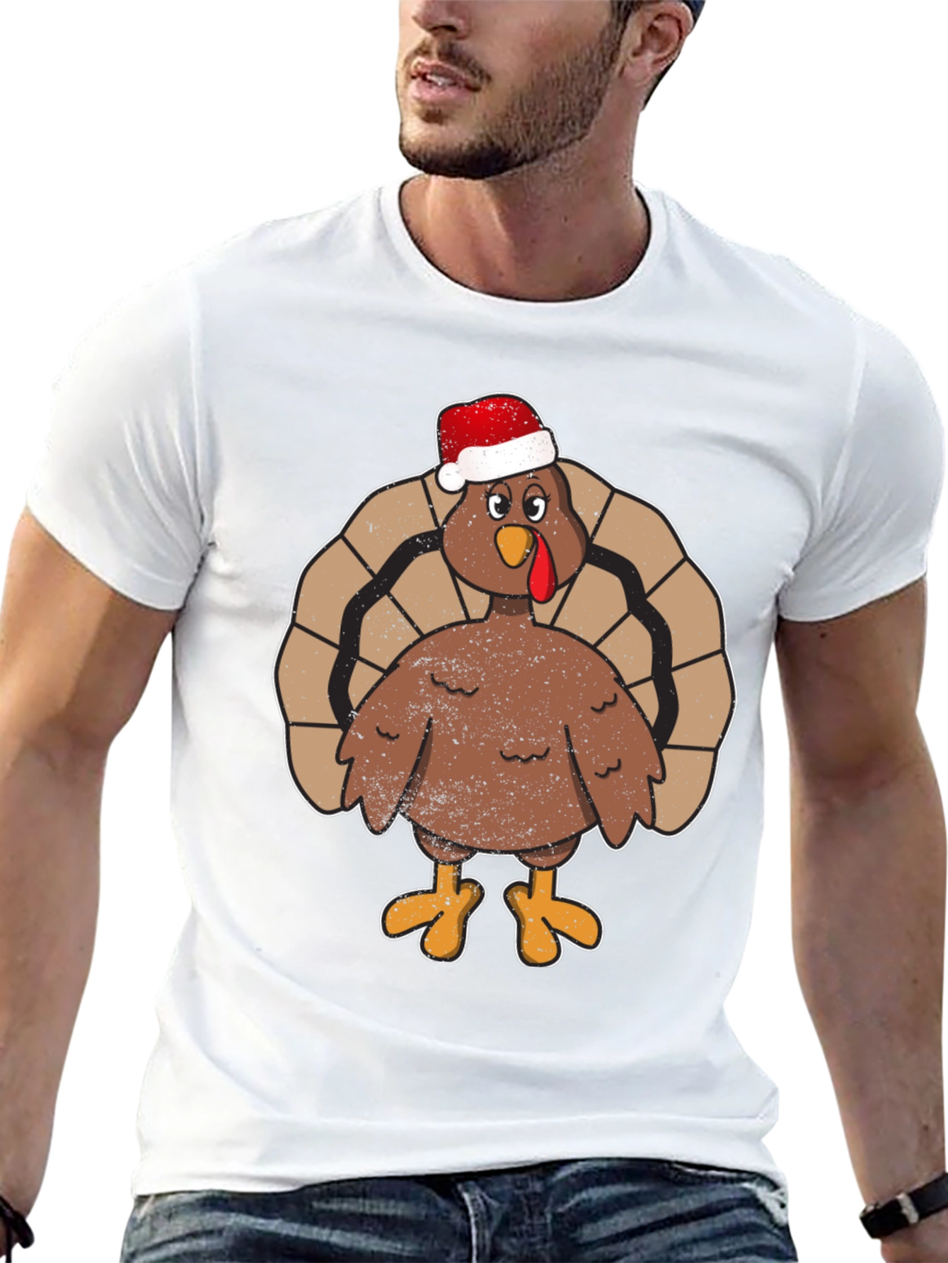 Festive Turkey Tee - Santa Hat Holiday Apparel