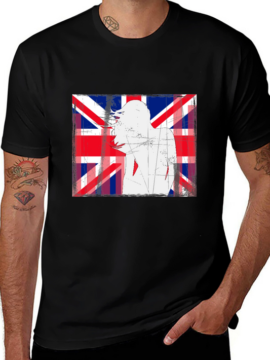 Union Jack Woman Graphic Print Black T-Shirt