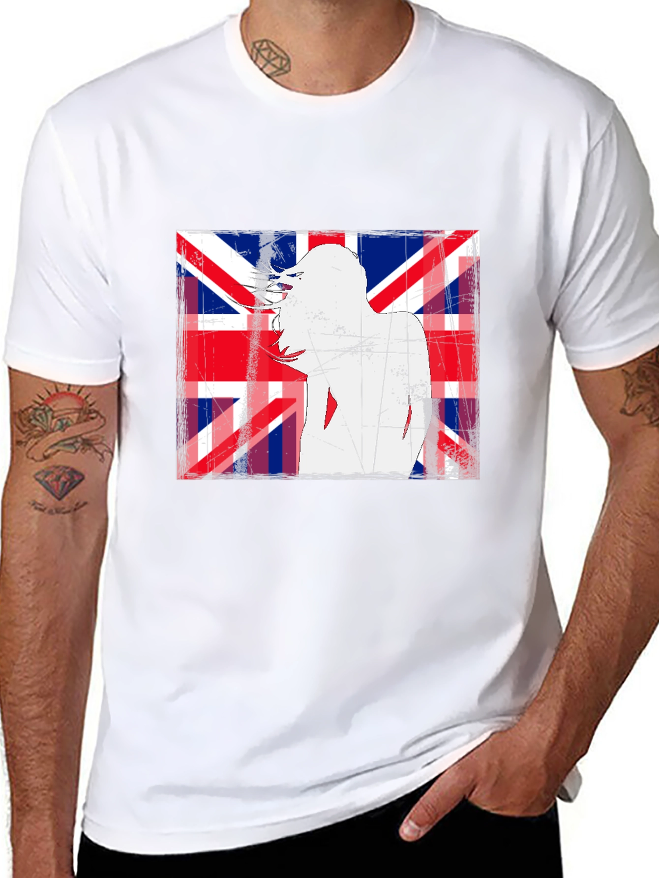 Union Jack Woman Graphic Print Black T-Shirt