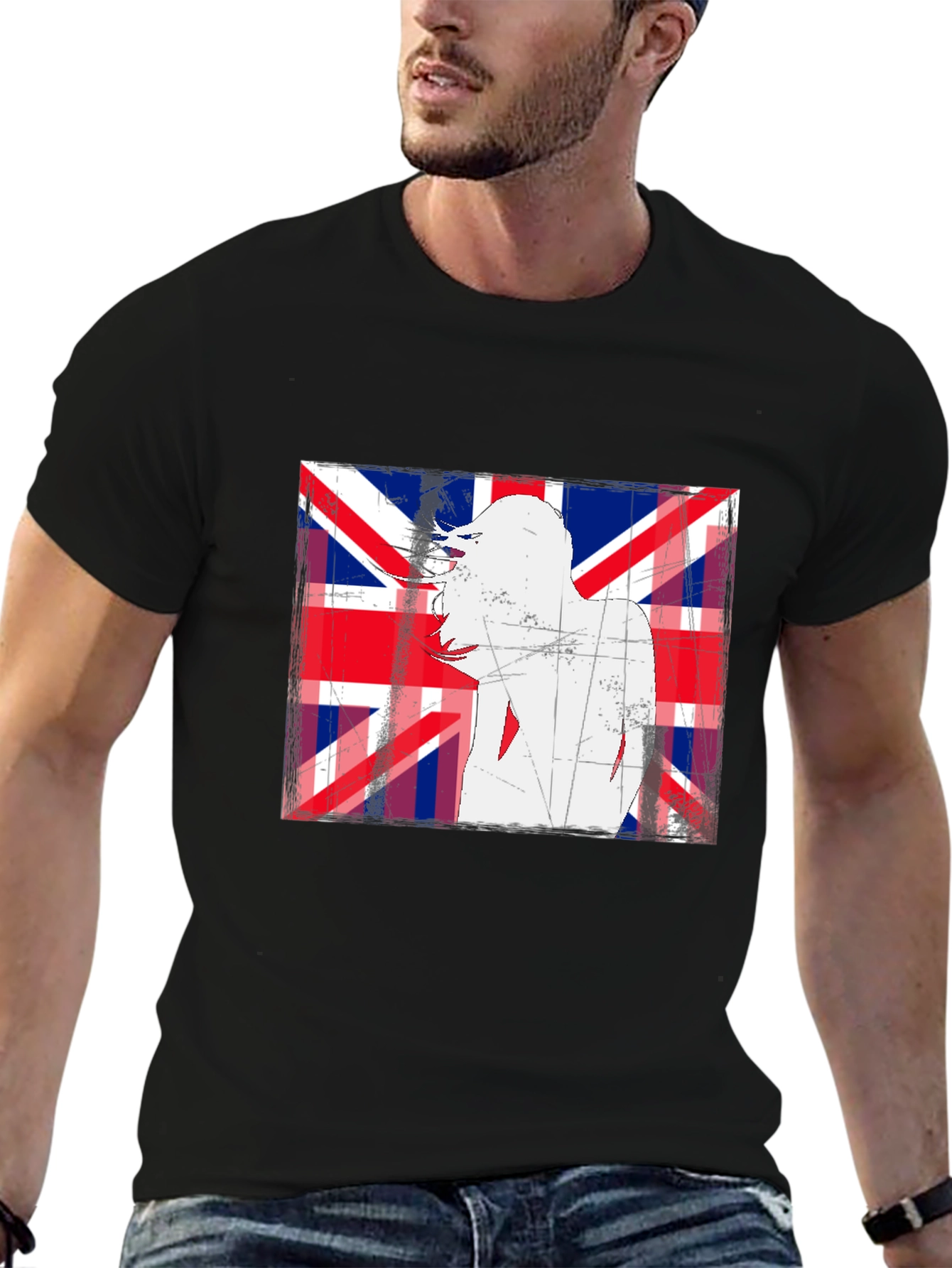Union Jack Woman Graphic Print Black T-Shirt