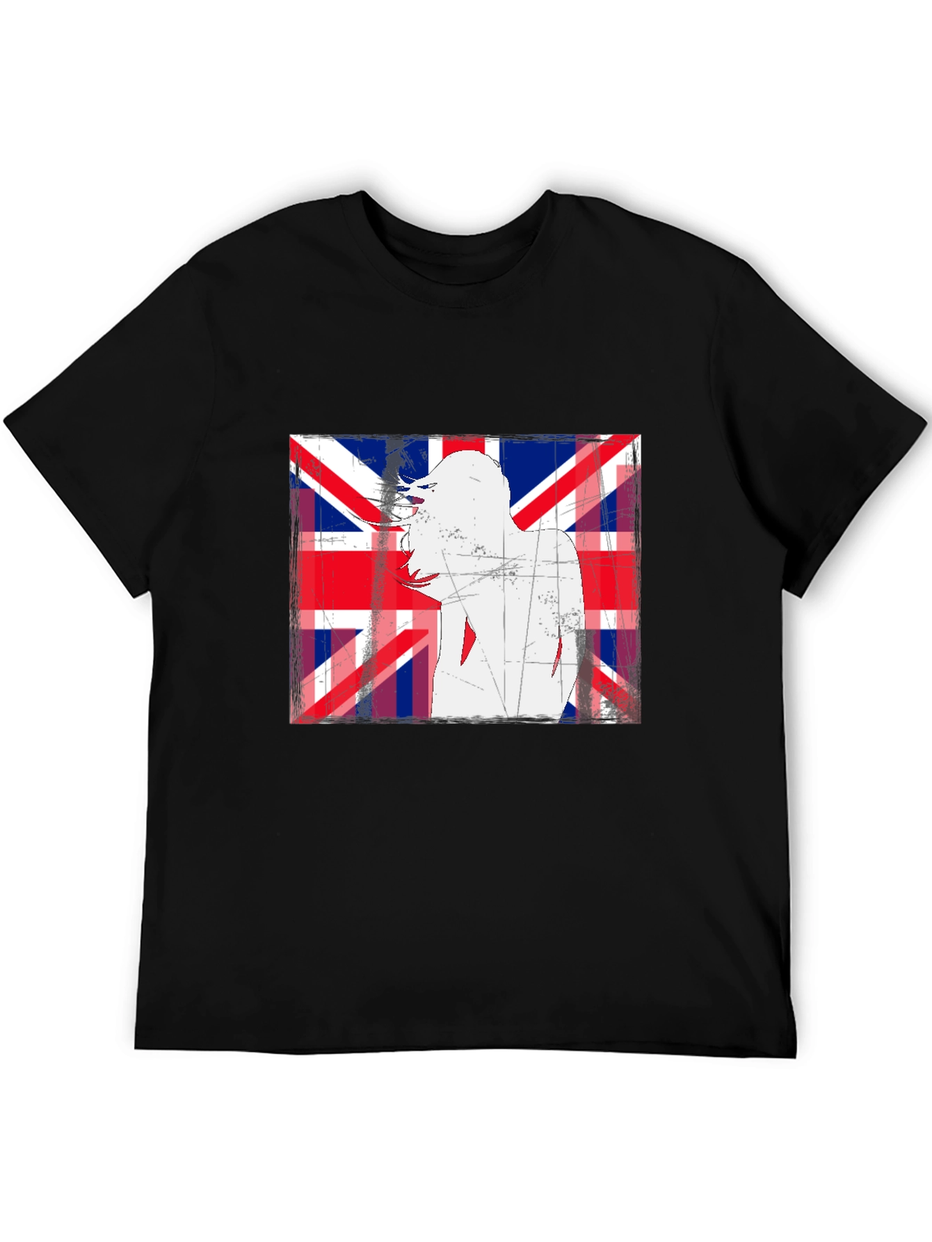 Union Jack Woman Graphic Print Black T-Shirt
