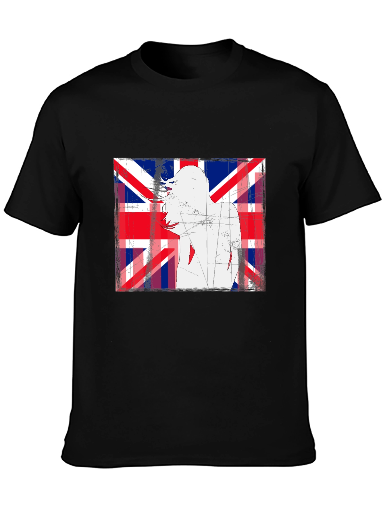 Union Jack Woman Graphic Print Black T-Shirt