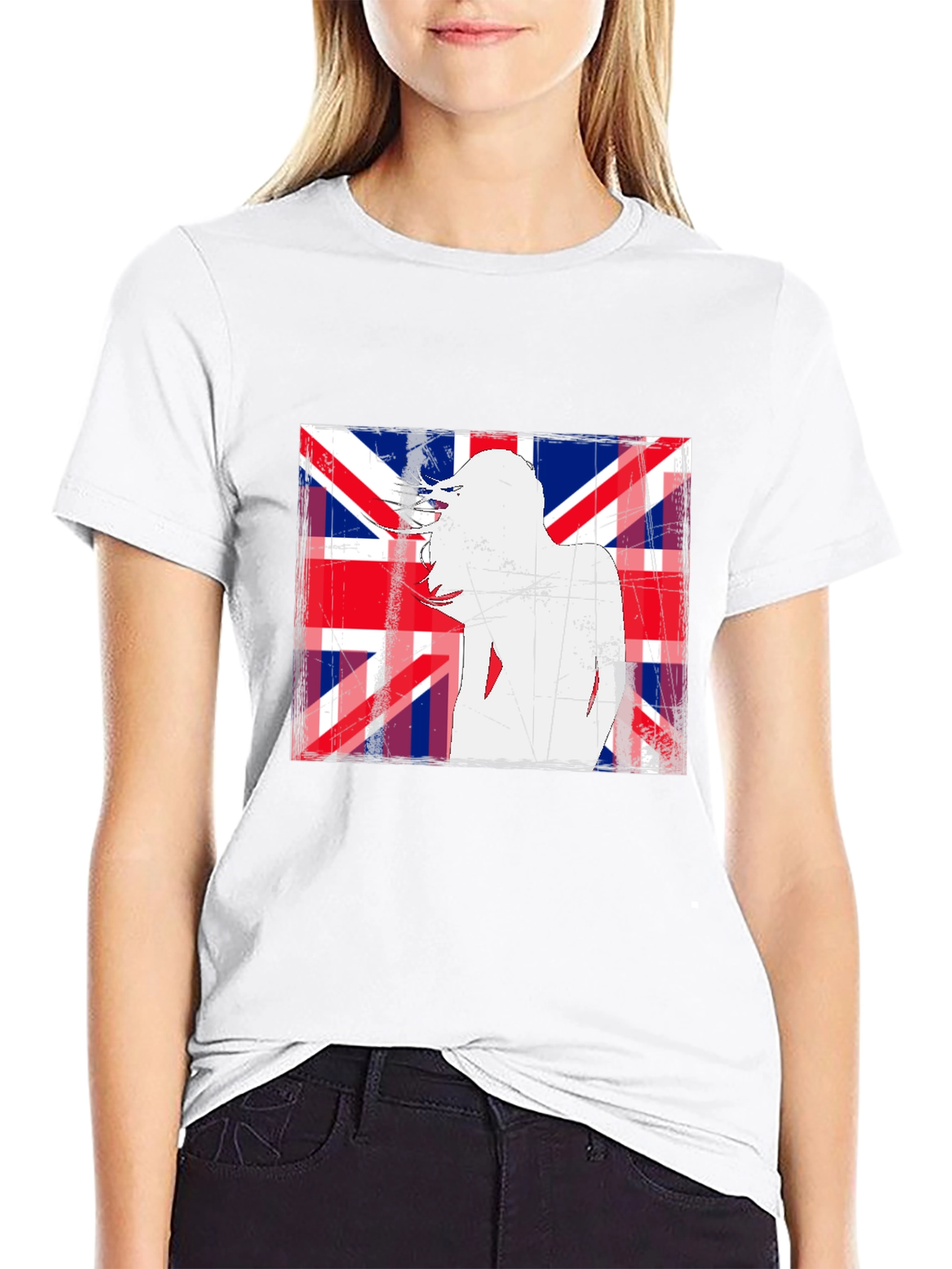 Union Jack Woman Graphic Print Black T-Shirt