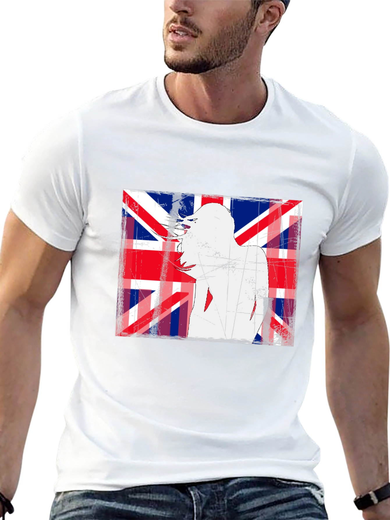 Union Jack Woman Graphic Print Black T-Shirt