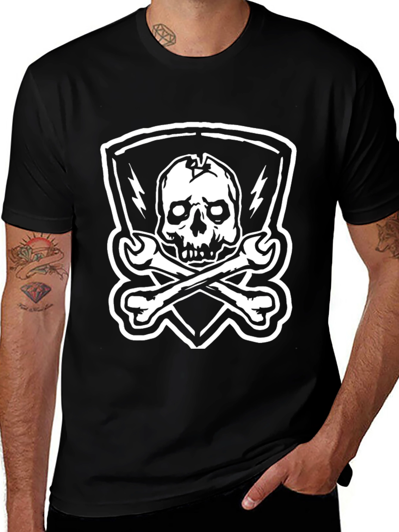 Skull & Wrenches Graphic Tee - Edgy Black T-Shirt