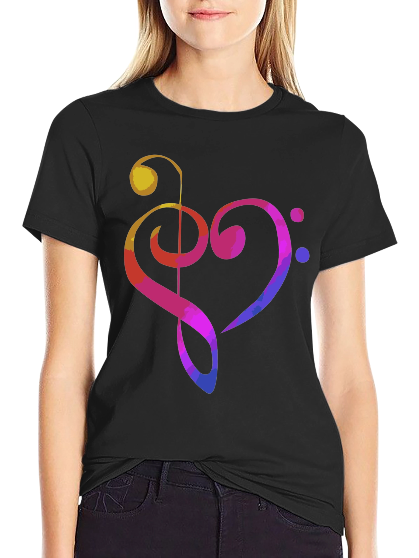 Music Heart Graphic Tee - Black Cotton T-Shirt