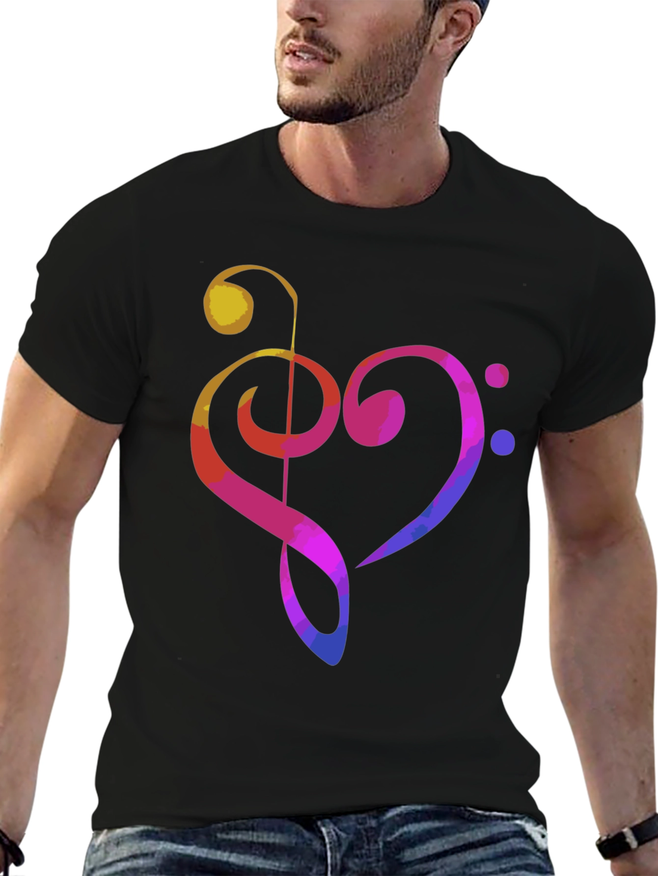 Music Heart Graphic Tee - Black Cotton T-Shirt