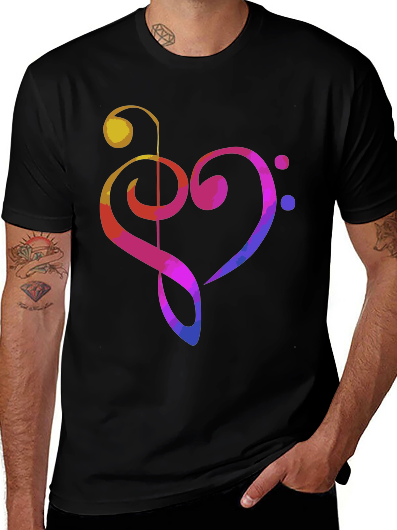 Music Heart Graphic Tee - Black Cotton T-Shirt