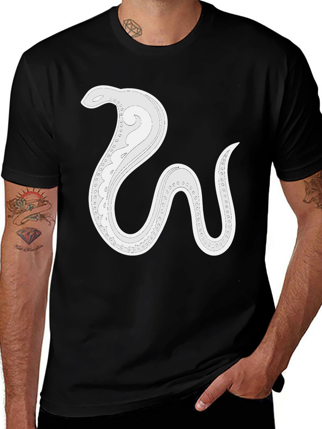 Stylized Snake Graphic Tee - Mens Black Cotton T-Shirt