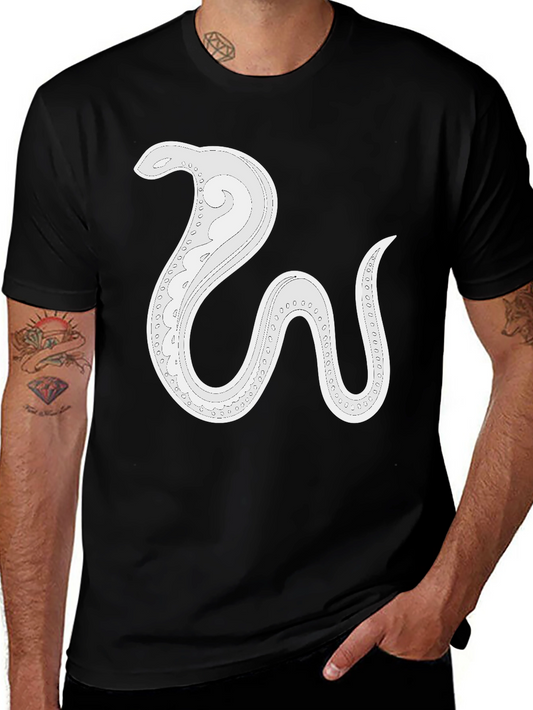 Stylized Snake Graphic Tee - Mens Black Cotton T-Shirt