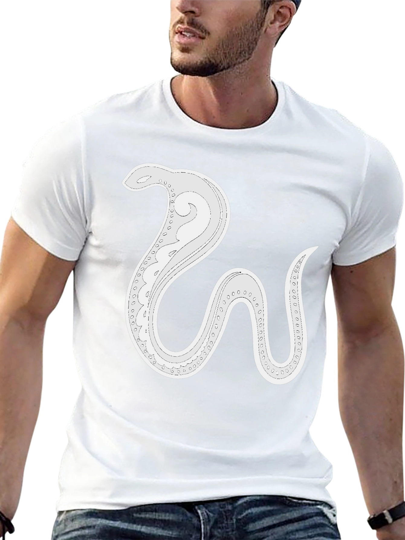 Stylized Snake Graphic Tee - Mens Black Cotton T-Shirt