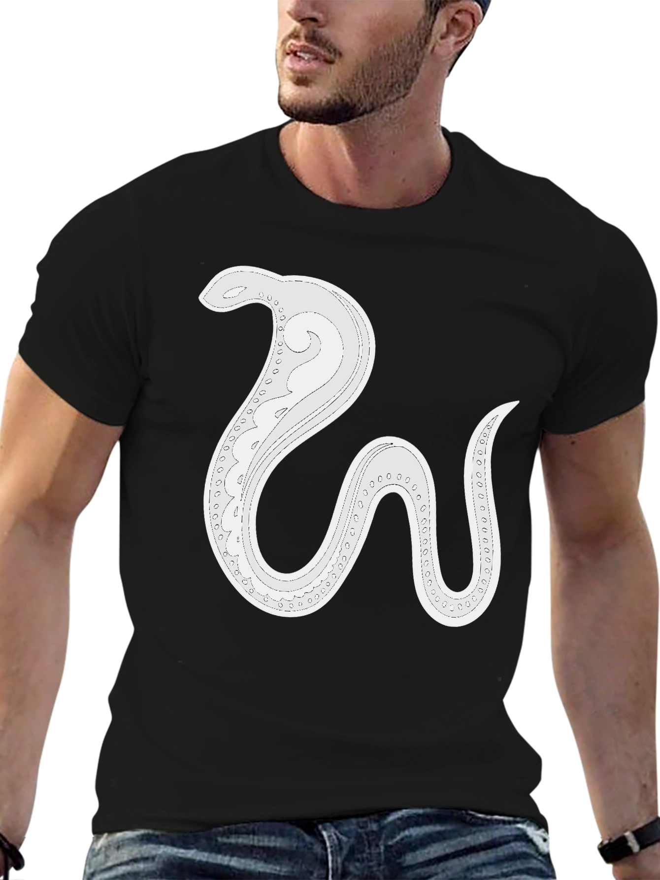 Stylized Snake Graphic Tee - Mens Black Cotton T-Shirt