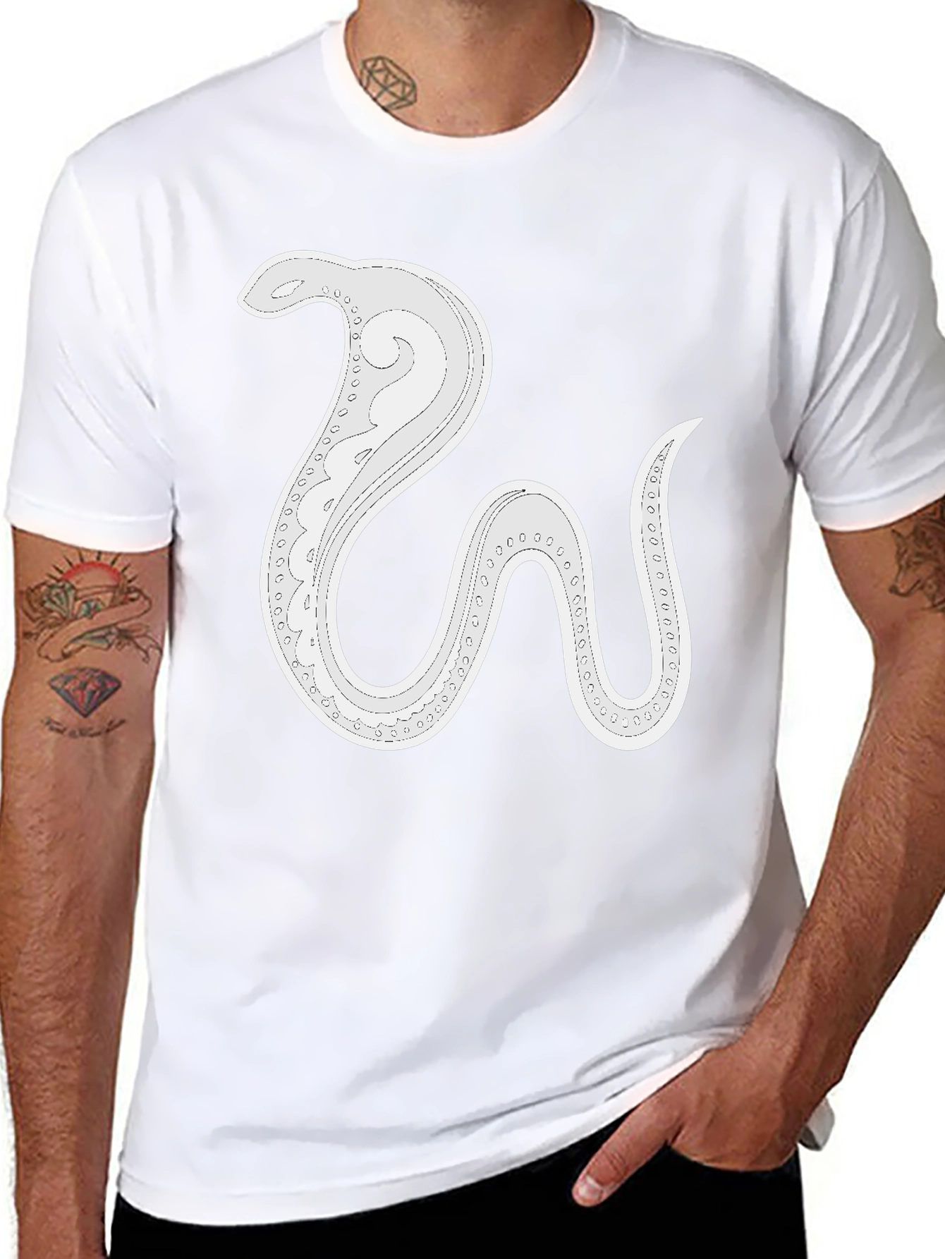 Stylized Snake Graphic Tee - Mens Black Cotton T-Shirt