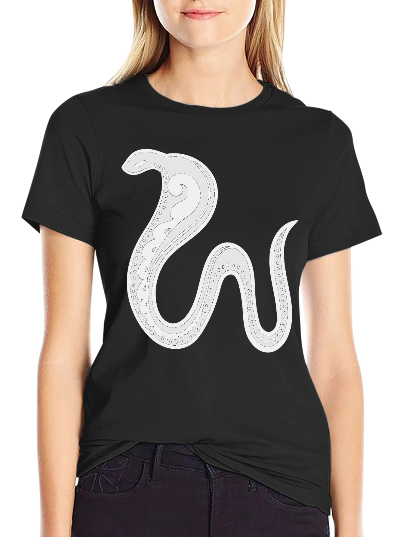 Stylized Snake Graphic Tee - Mens Black Cotton T-Shirt