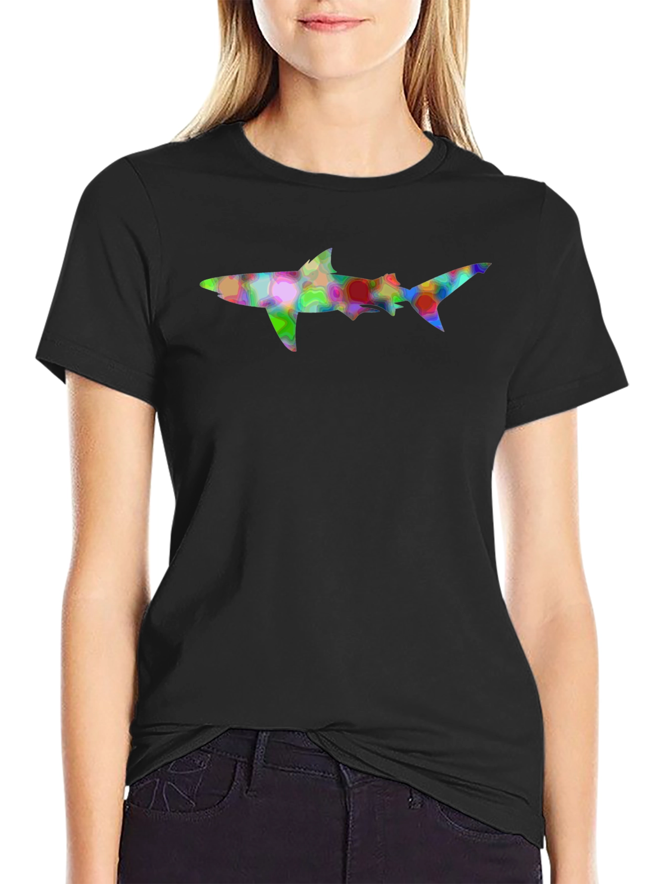 Abstract Shark Graphic Tee - Mens Black T-Shirt