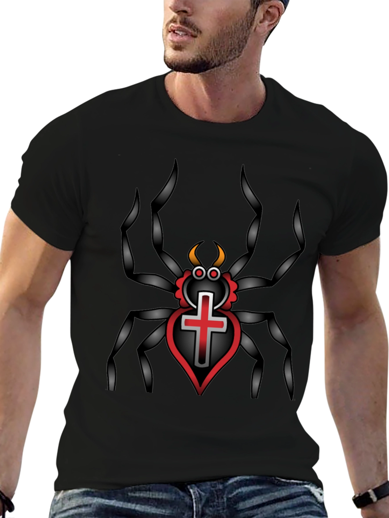 Gothic Spider Cross Heart T-Shirt