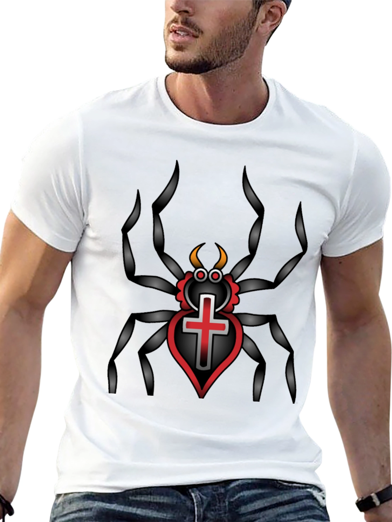 Gothic Spider Cross Heart T-Shirt