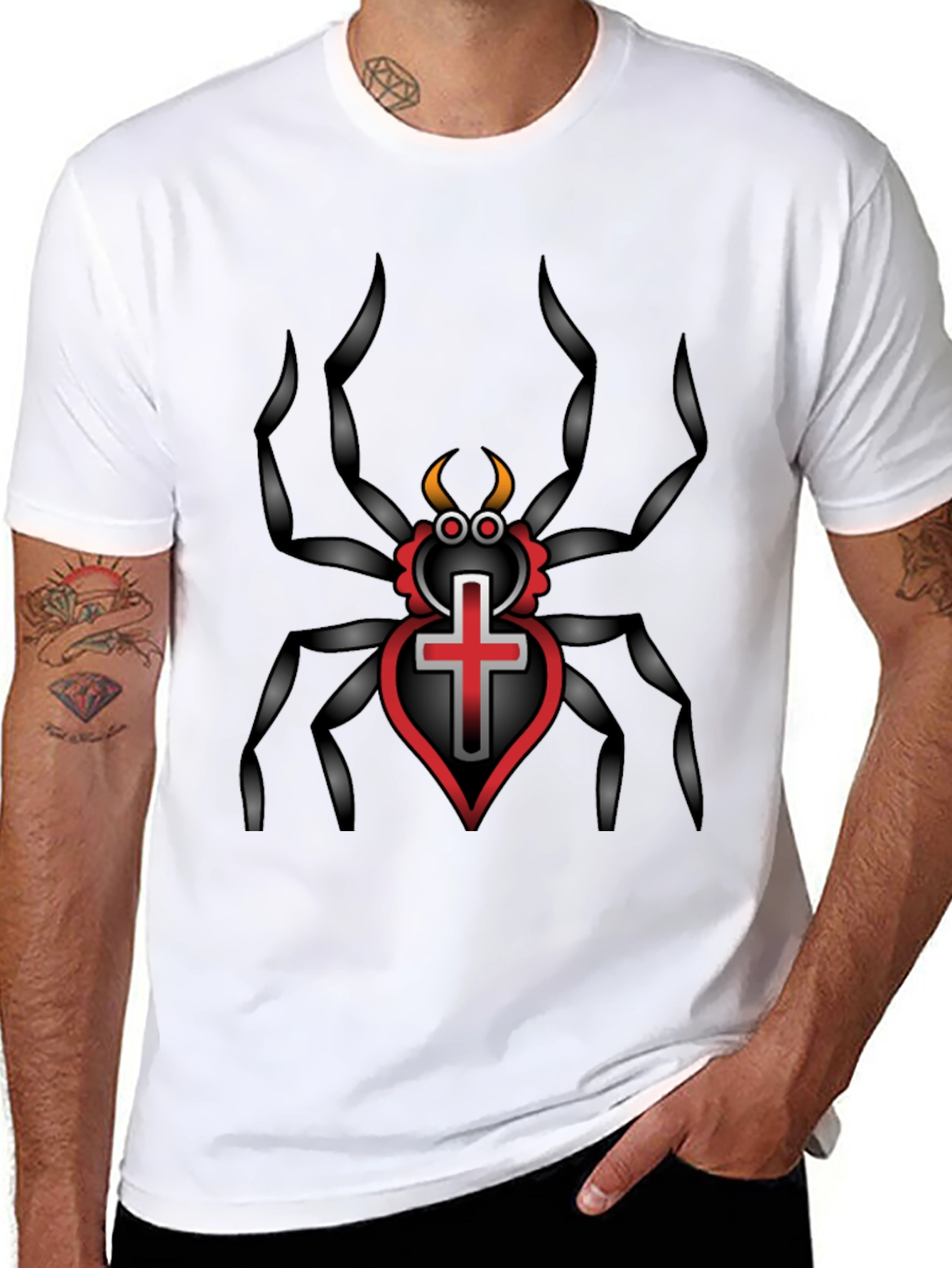 Gothic Spider Cross Heart T-Shirt