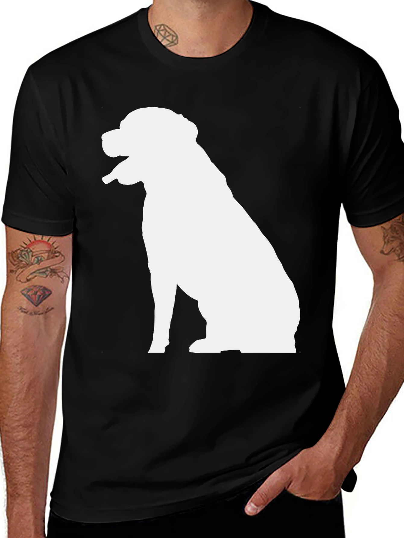 Dog Silhouette Graphic Tee - Black Cotton T-Shirt