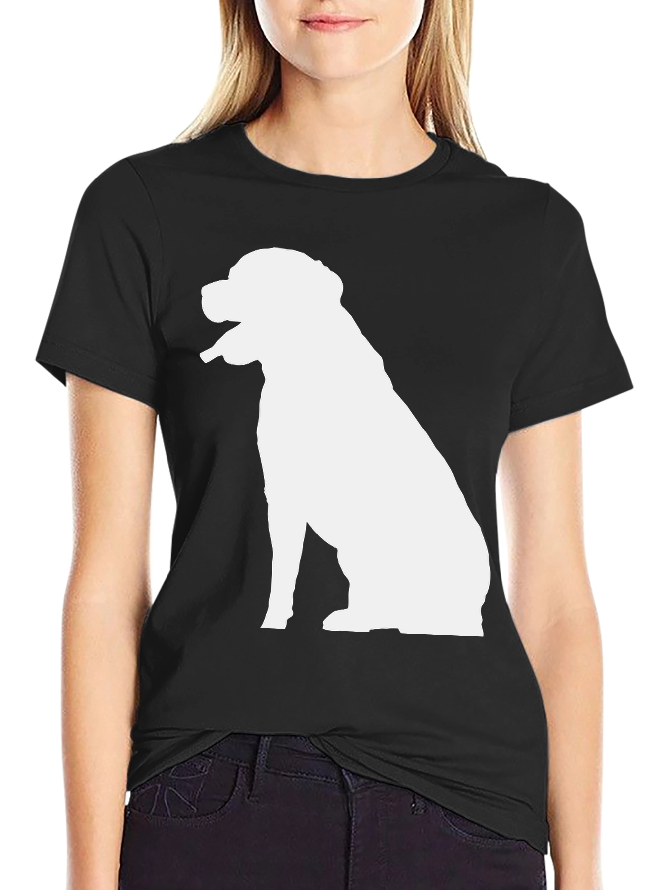 Dog Silhouette Graphic Tee - Black Cotton T-Shirt