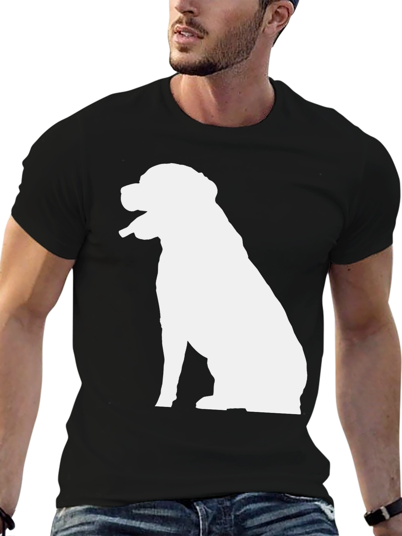 Dog Silhouette Graphic Tee - Black Cotton T-Shirt