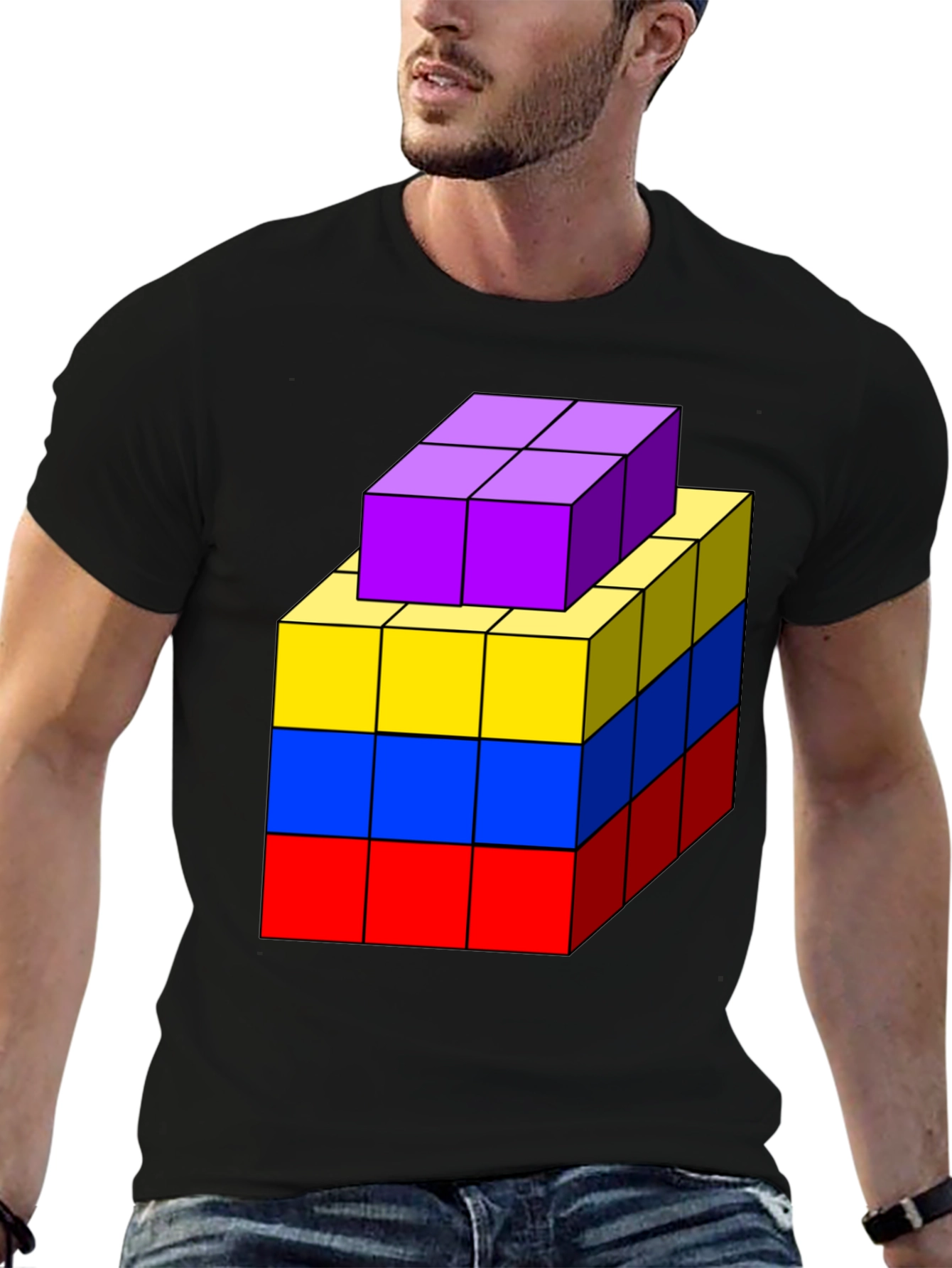 Geometric Block T-Shirt - Abstract Cube Design