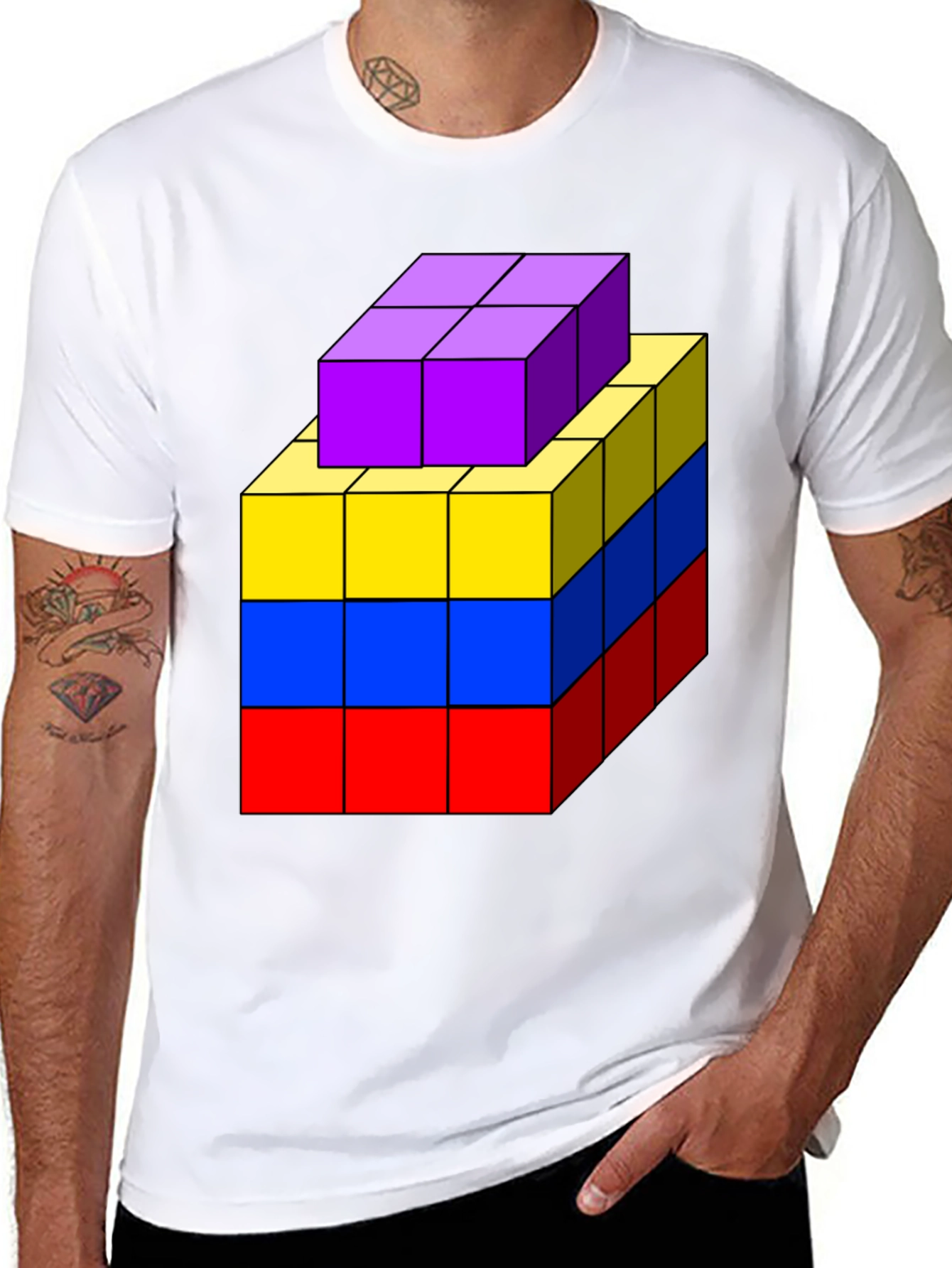Geometric Block T-Shirt - Abstract Cube Design