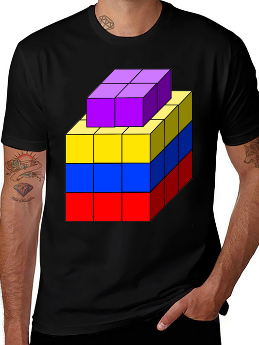 Geometric Block T-Shirt - Abstract Cube Design