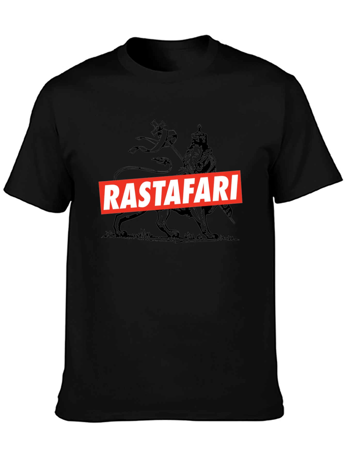 Rastafari Lion Graphic Tee - Black Cotton Blend