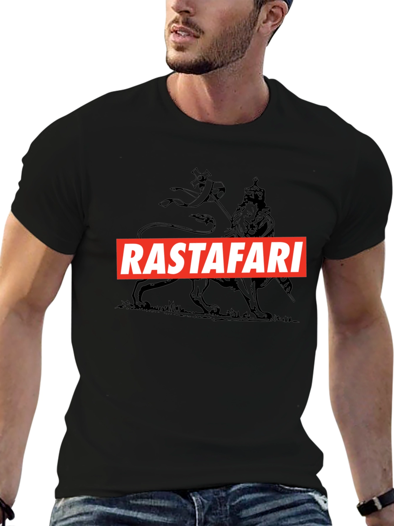 Rastafari Lion Graphic Tee - Black Cotton Blend