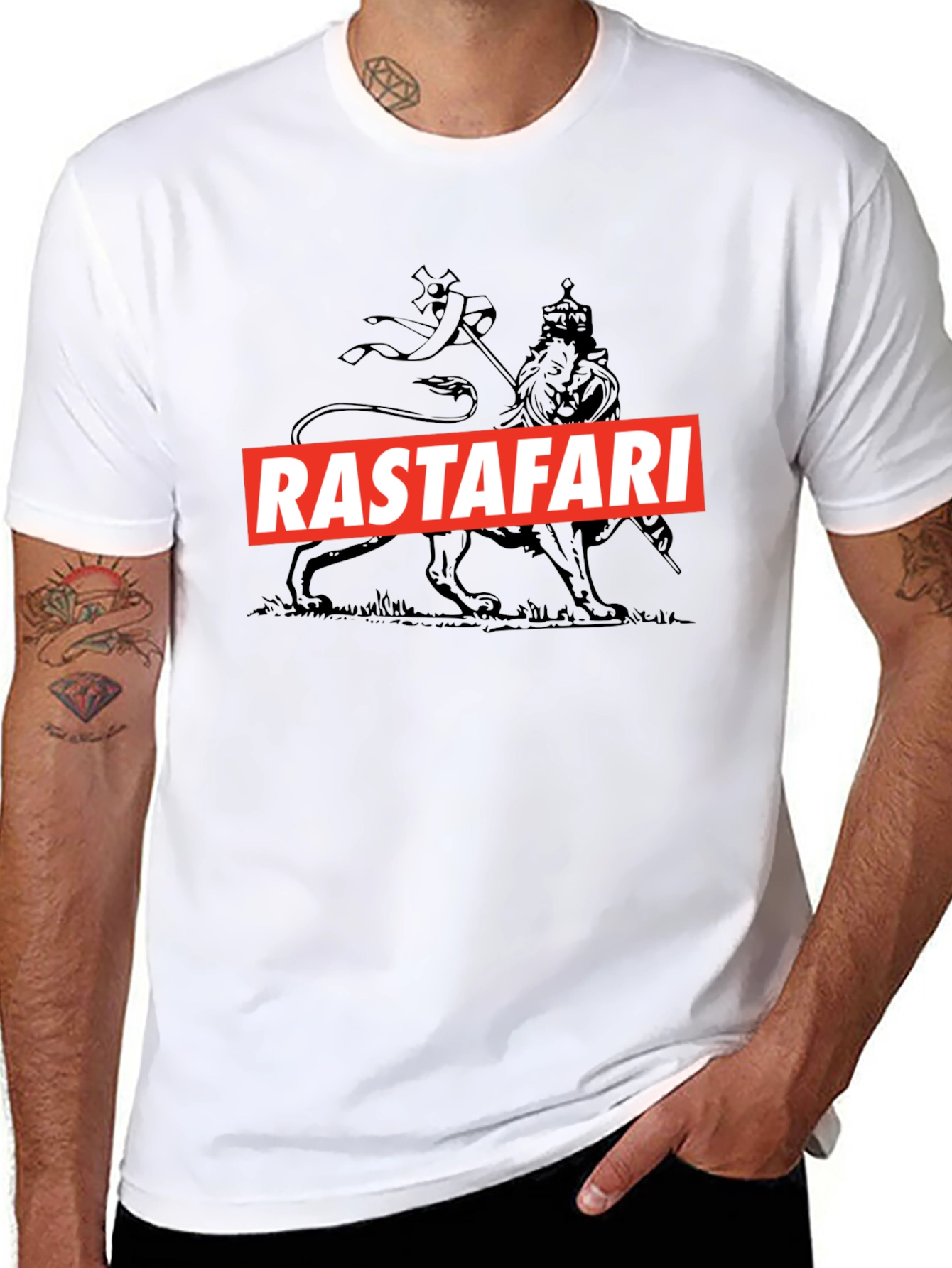 Rastafari Lion Graphic Tee - Black Cotton Blend