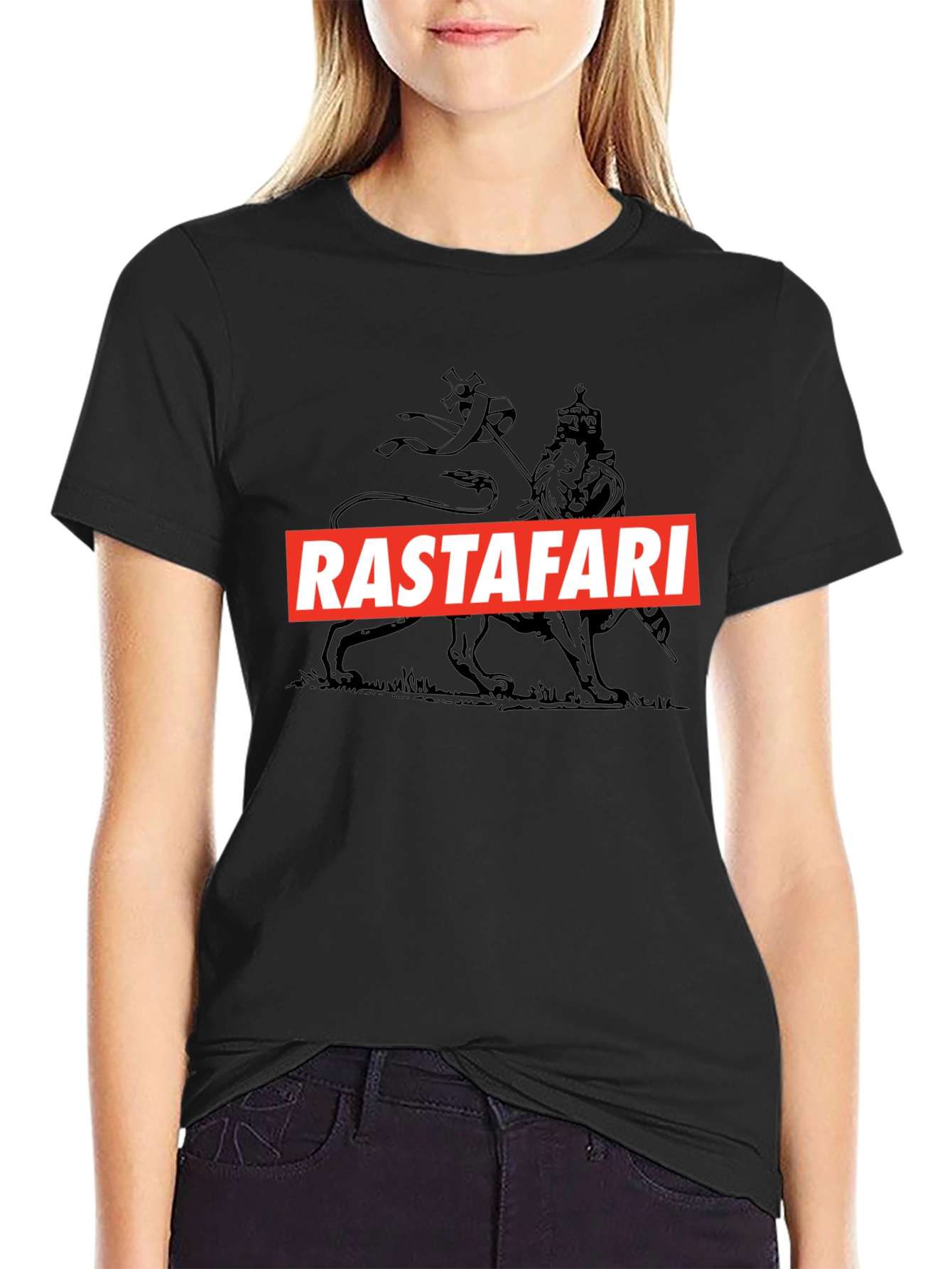 Rastafari Lion Graphic Tee - Black Cotton Blend