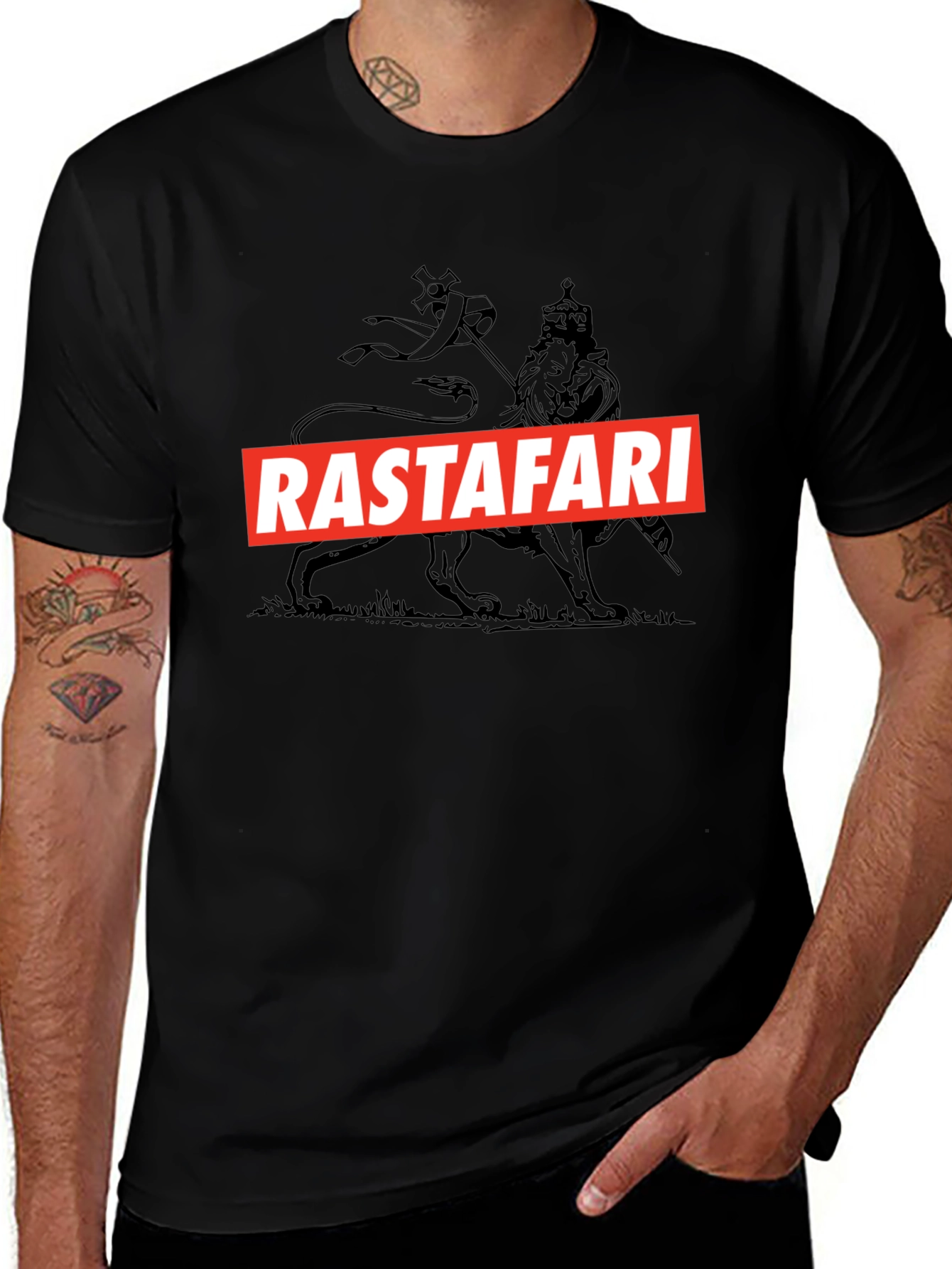 Rastafari Lion Graphic Tee - Black Cotton Blend
