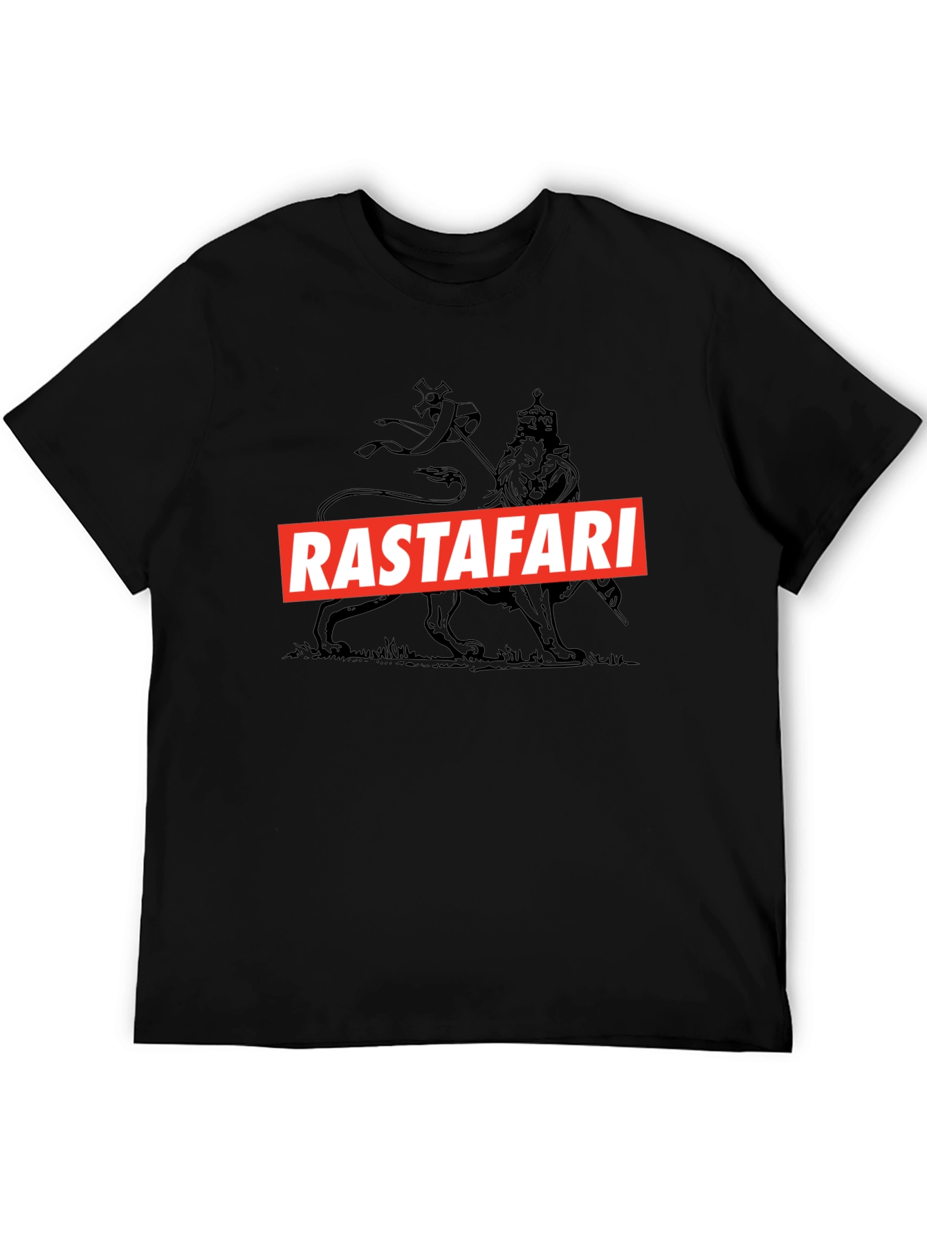 Rastafari Lion Graphic Tee - Black Cotton Blend