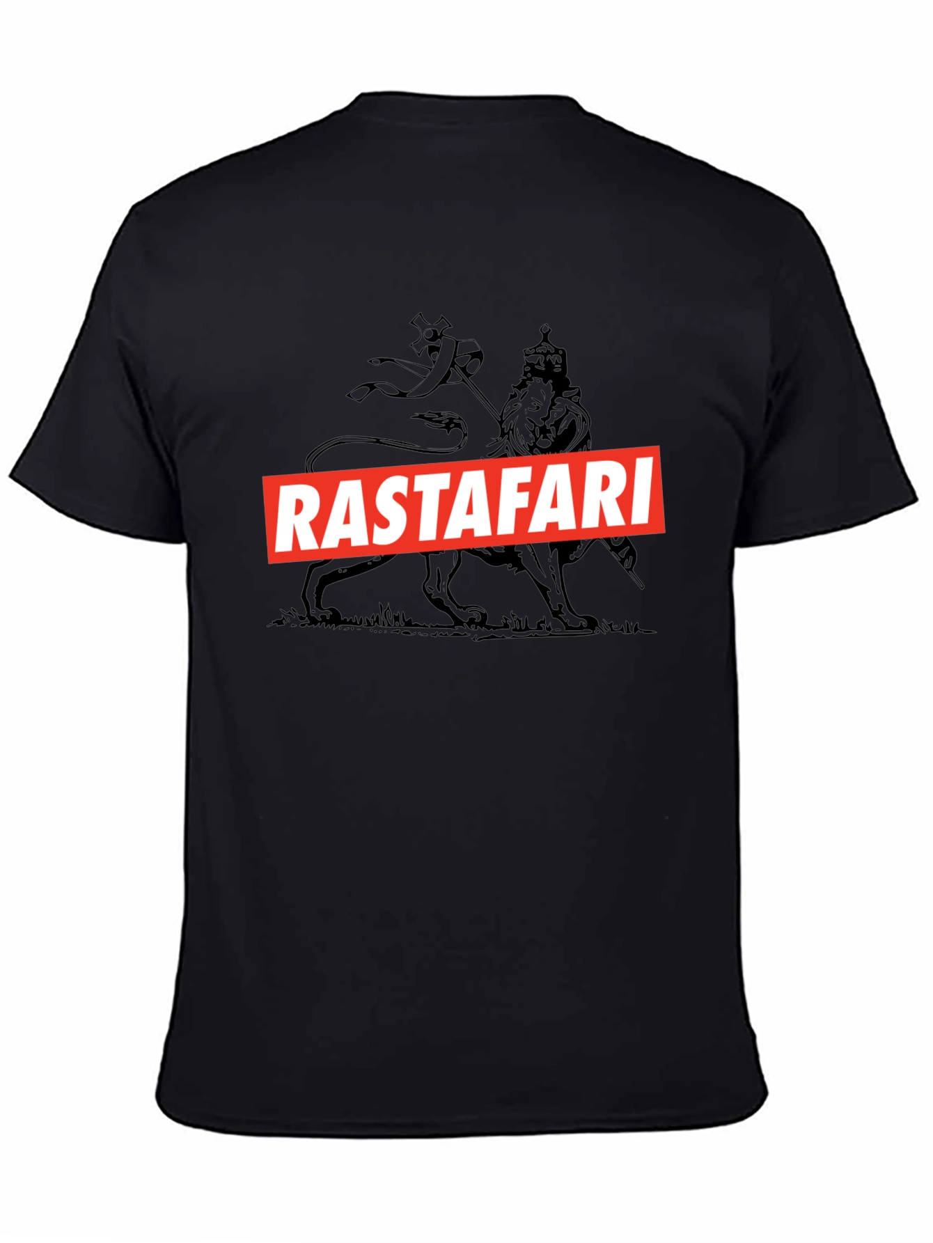 Rastafari Lion Graphic Tee - Black Cotton Blend