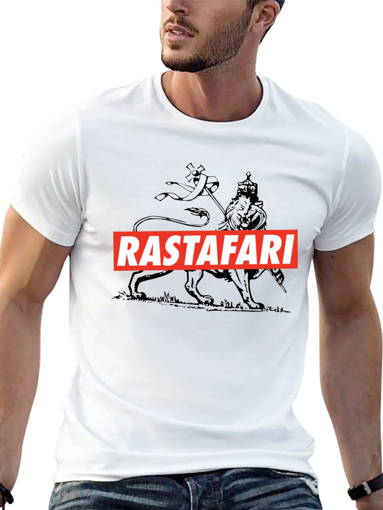 Rastafari Lion Graphic Tee - Black Cotton Blend