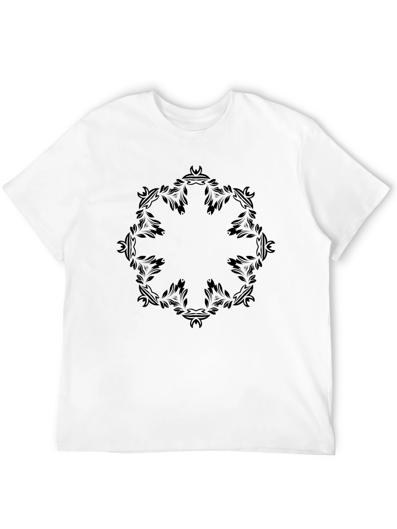 Black T-Shirt with Ornate Floral Circle Design