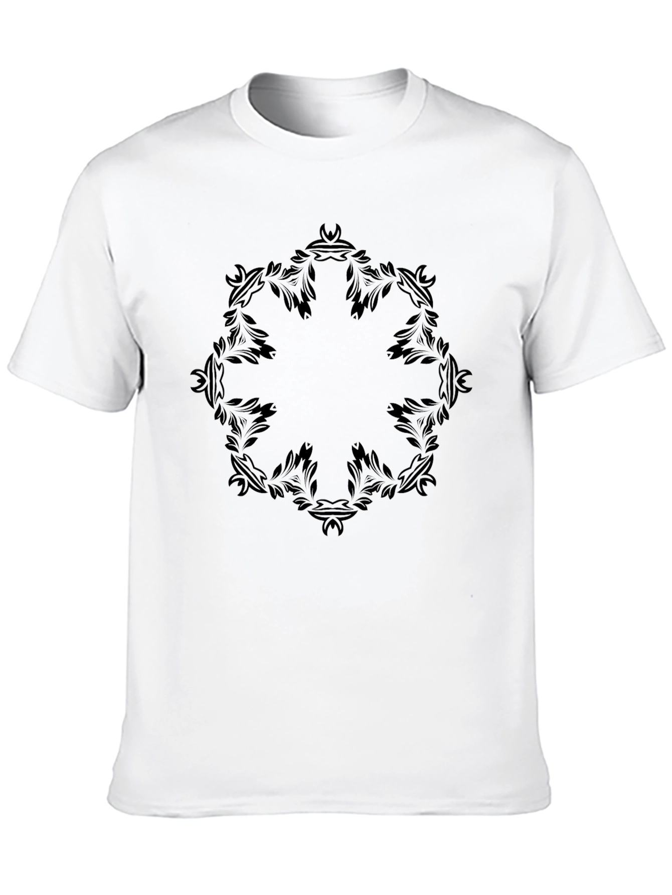 Black T-Shirt with Ornate Floral Circle Design