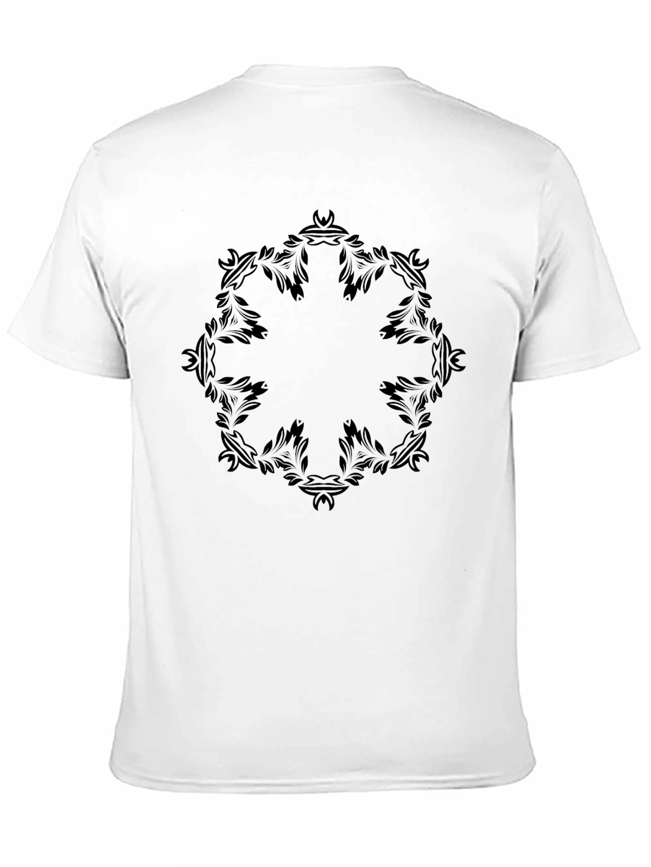 Black T-Shirt with Ornate Floral Circle Design