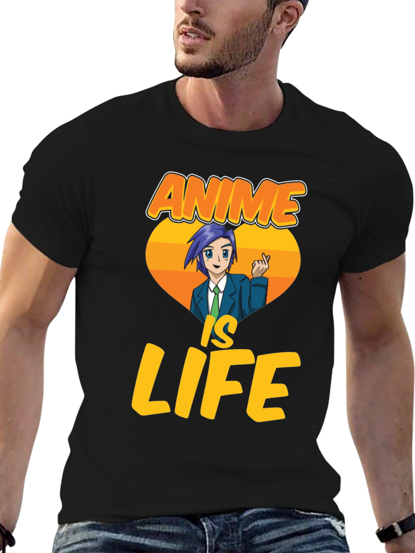 Anime Is Life Graphic T-Shirt - Black