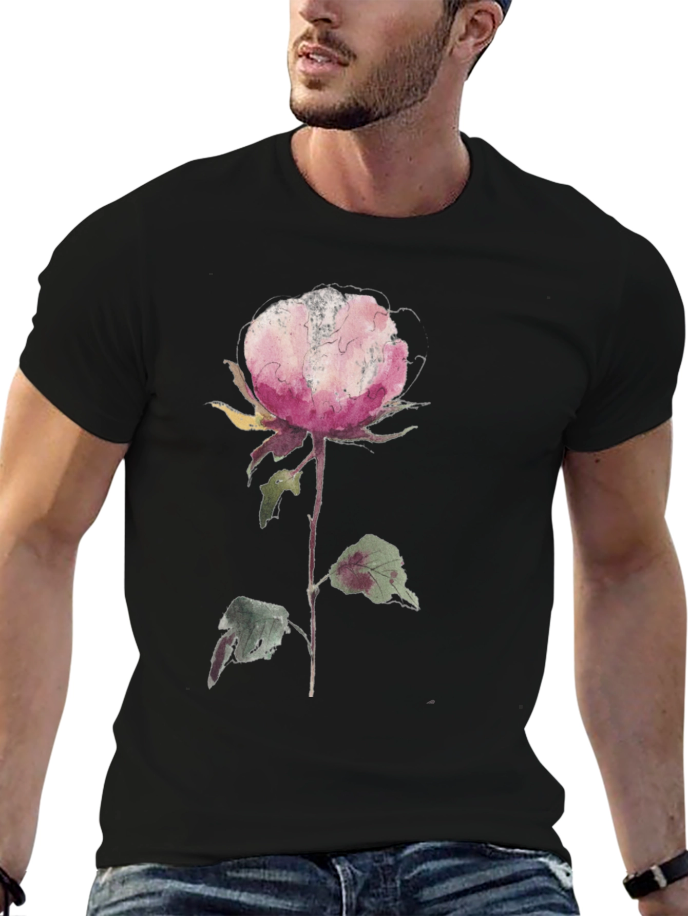 Floral Print Black T-Shirt