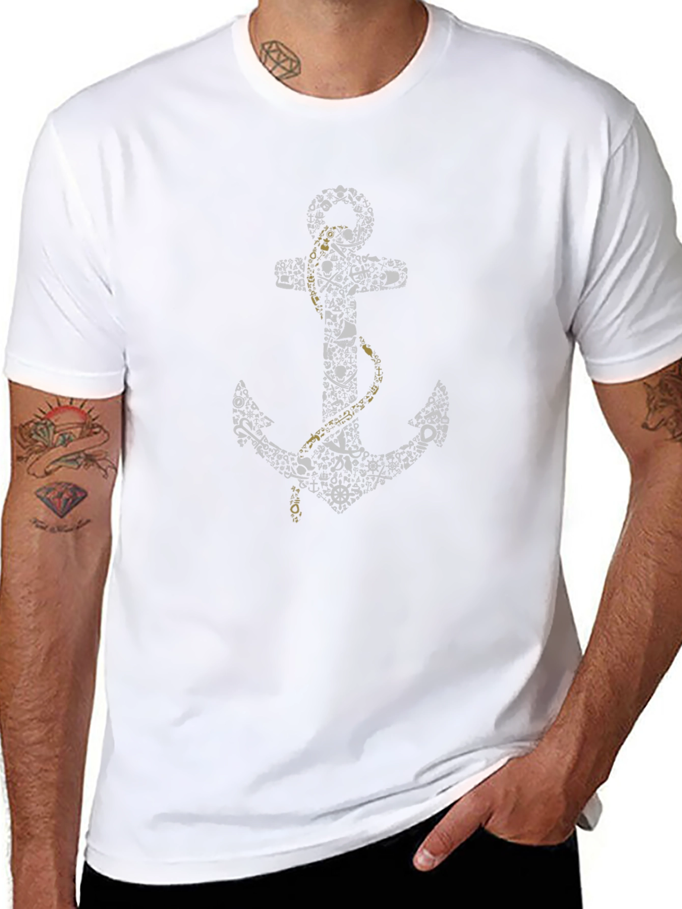 Nautical Anchor Graphic T-Shirt - Black