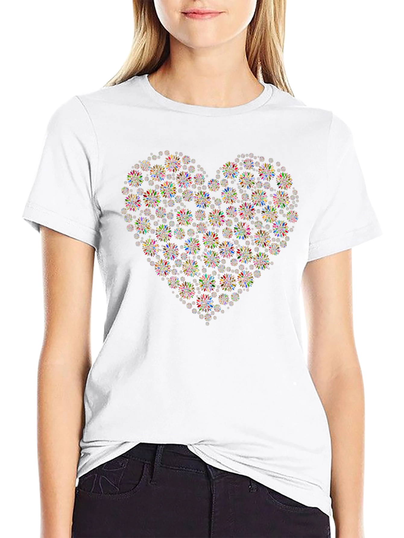 Floral Heart Graphic Tee - Black Cotton Blend